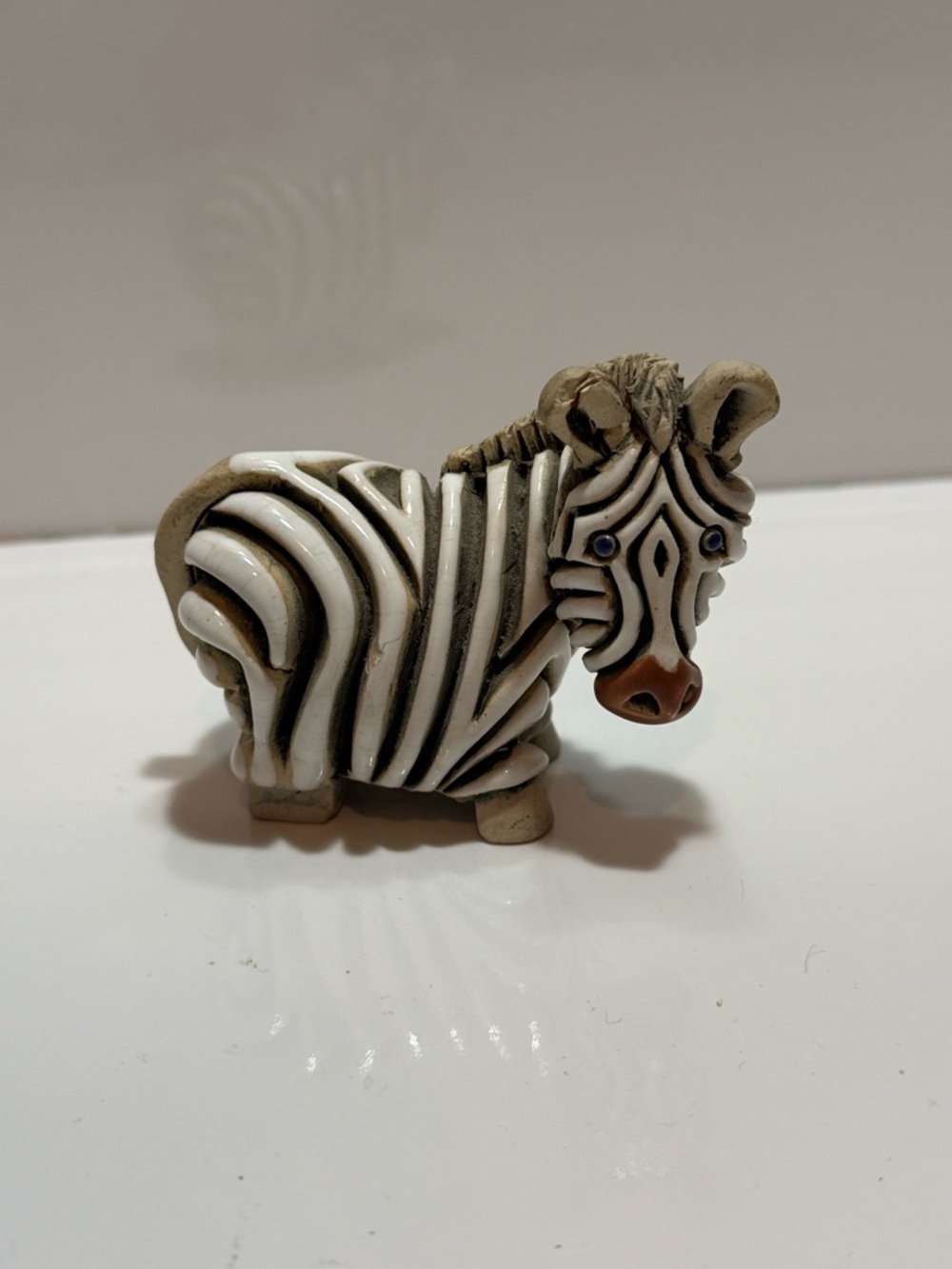 Vtg Artesania Rinconada Zebra Figurine Signed Uruguay Glazed Earthenware Pottery